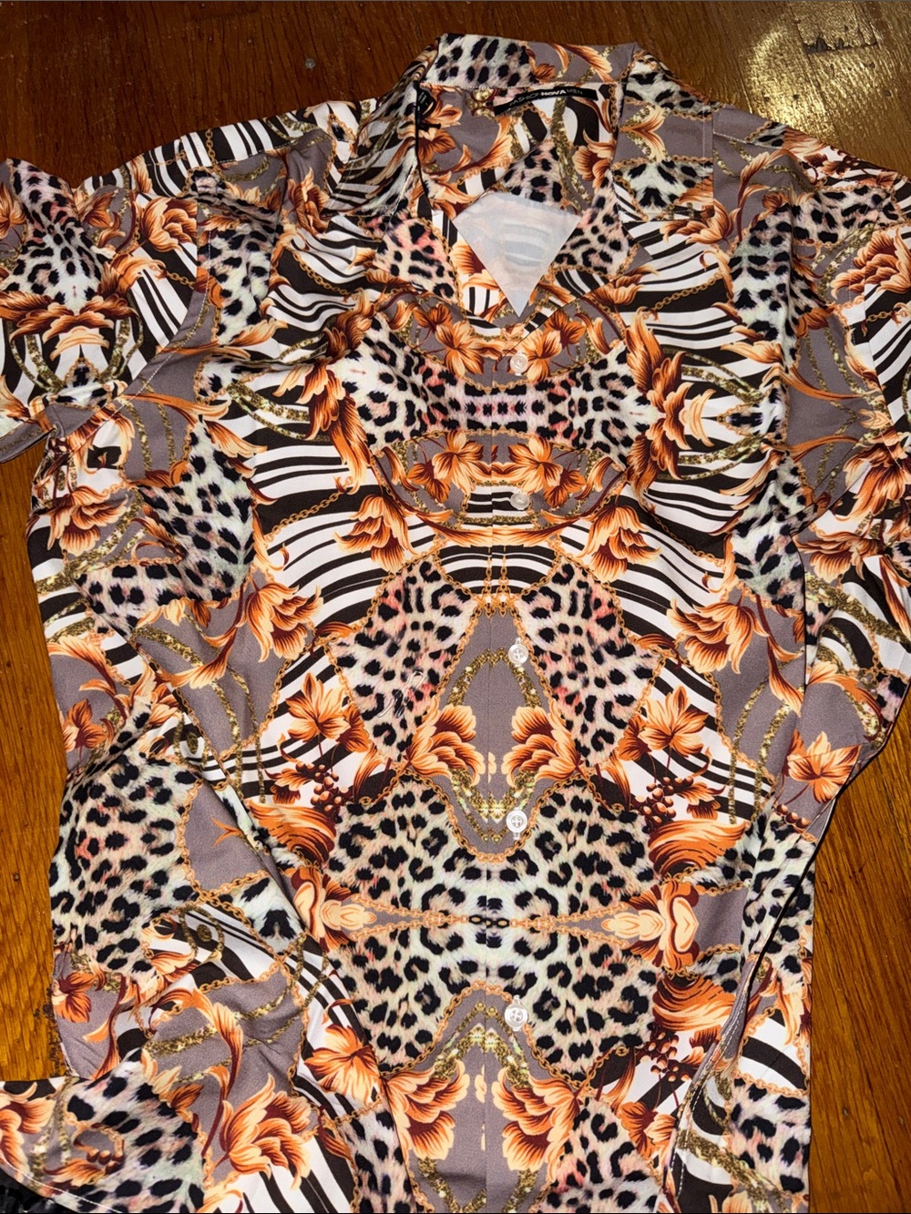 Fashion Nova Men Leopard & Orange Floral Woven Top